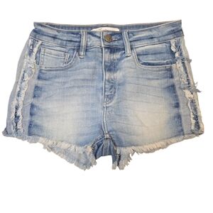 Kancan Womens Light Denim Wash Boho Cut Off Distressed Mid Rise Shorts Size 26